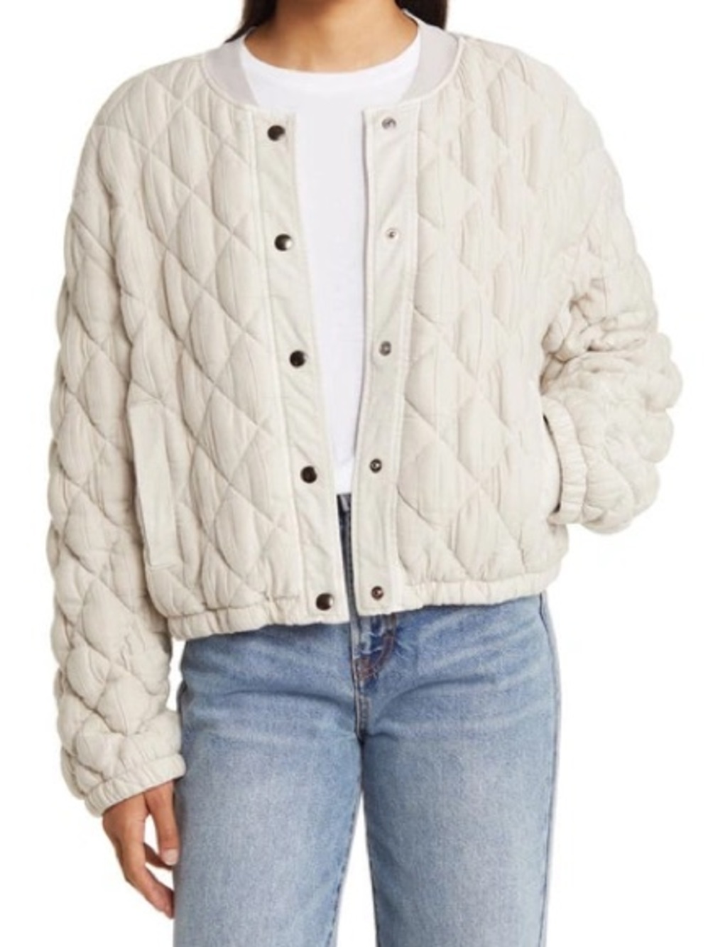 Bella Dahl | Quilted Bomber Jacket In Warm Ivory